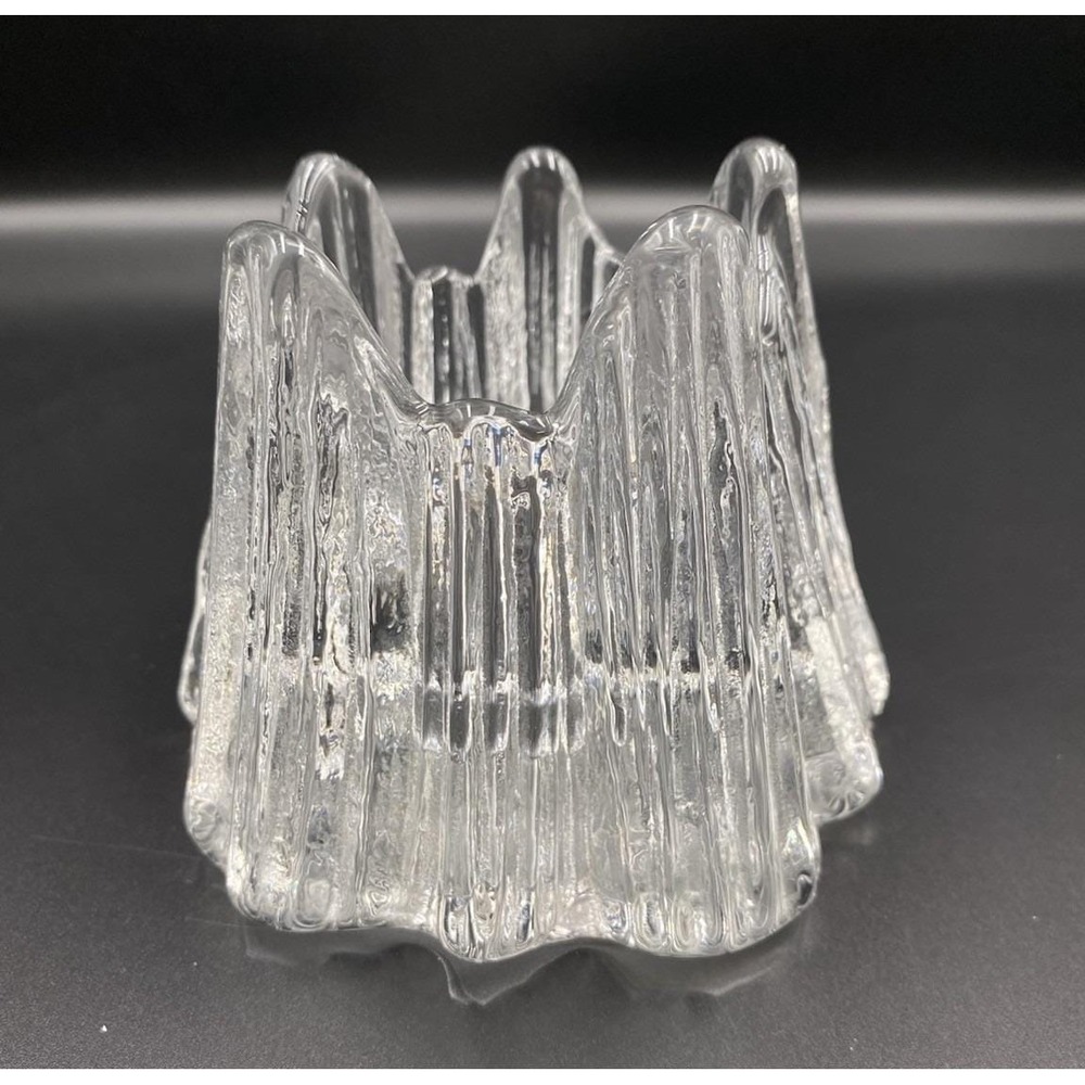 Vintage Nybro Iceberg Candle Holder Volcano Sweden Crystal Glass Clear VTG 1950s